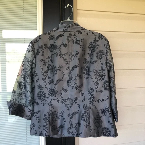 R&M RICHARDS Gunmetal Embroidered Floral Duster Jacket organza style 18 - Picture 12 of 16